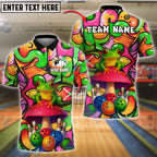 BlueJose Bowling And Pins Frog Mushroom Graffiti Customized Name, Team Name 3D Shirt (4 Colors)