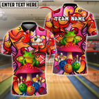 BlueJose Bowling And Pins Frog Mushroom Graffiti Customized Name, Team Name 3D Shirt (4 Colors)