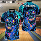 BlueJose Bowling Fiery Inferno Skull With Glowing Eyes Customized Name, Team Name 3D Shirt (4 Colors)