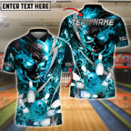 BlueJose Bowling And Pins Flame Electric Skull Customized Name, Team Name 3D Shirt (4 Colors)