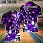 BlueJose Bowling And Pins Flame Electric Skull Customized Name, Team Name 3D Shirt (4 Colors)