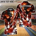 BlueJose Bowling And Pins Flame Electric Skull Customized Name, Team Name 3D Shirt (4 Colors)