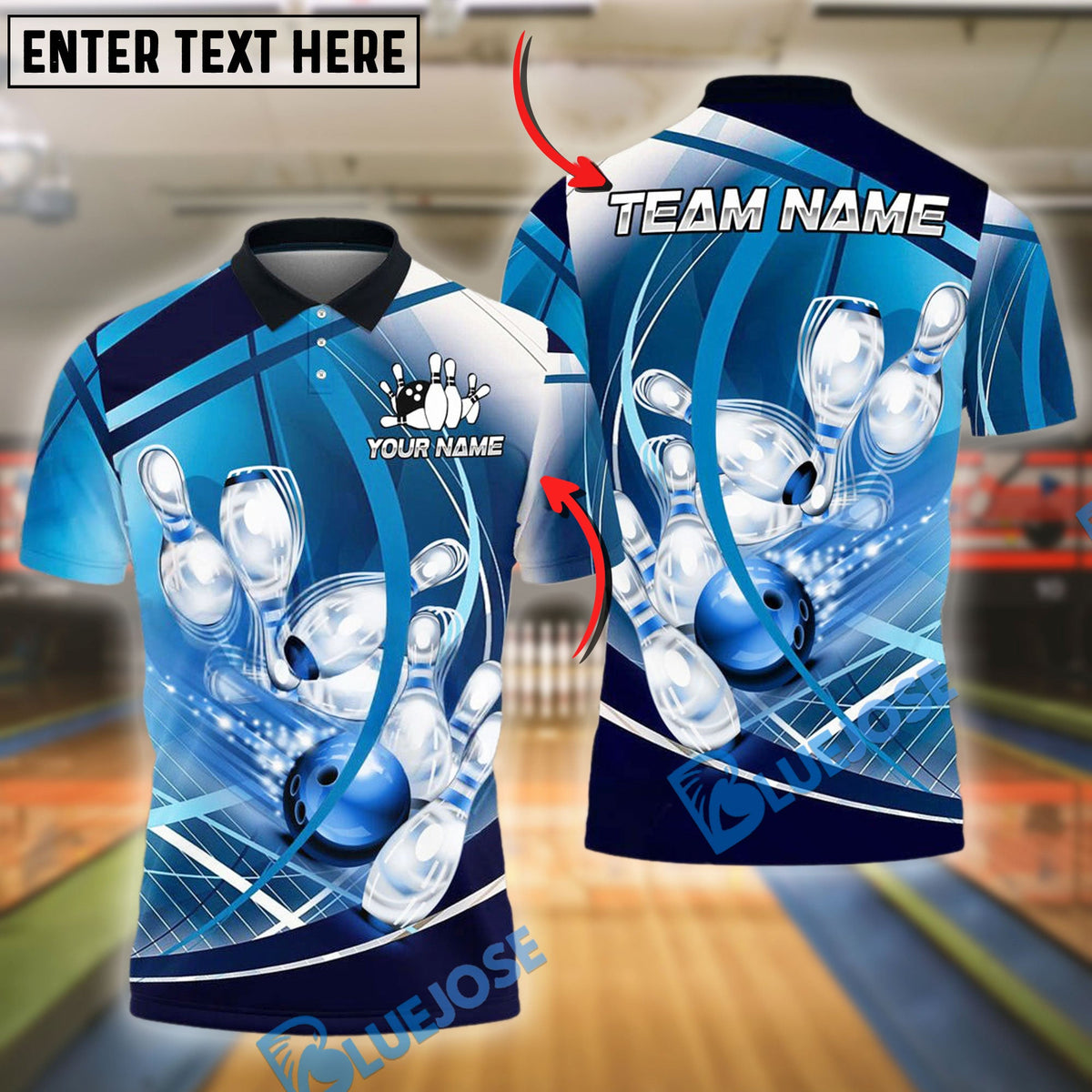 BlueJose Bowling And Pins Dynamic Motion Theme Customized Name, Team Name 3D Shirt (4 Colors)