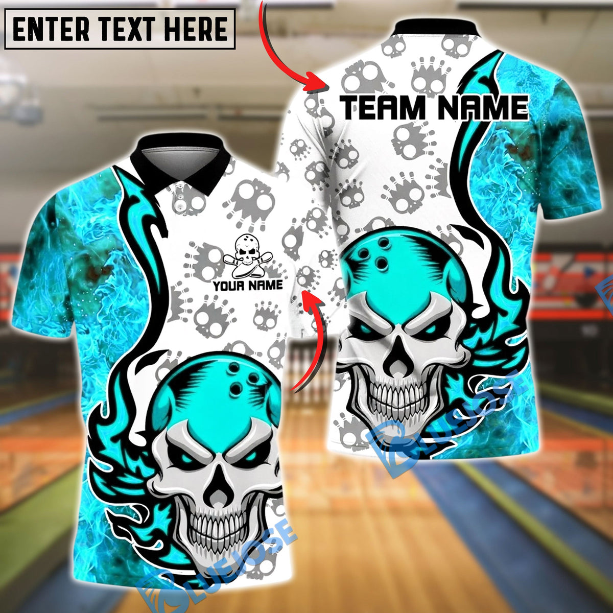 BlueJose Bowling And Pins Skull Fire Fun Customized Name, Team Name 3D Shirt (4 Colors)