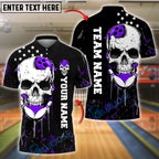 BlueJose Bowling And Pins Skull & Purple Grunge Design Customized Name, Team Name 3D Shirt (4 Colors)