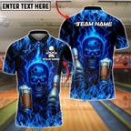BlueJose Bowling And Pins Skull Flame Beer Customized Name, Team Name 3D Shirt (4 Colors)