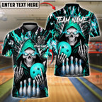 BlueJose Bowling And Pins Grim Reaper Flame Customized Name, Team Name 3D Shirt (4 Colors)