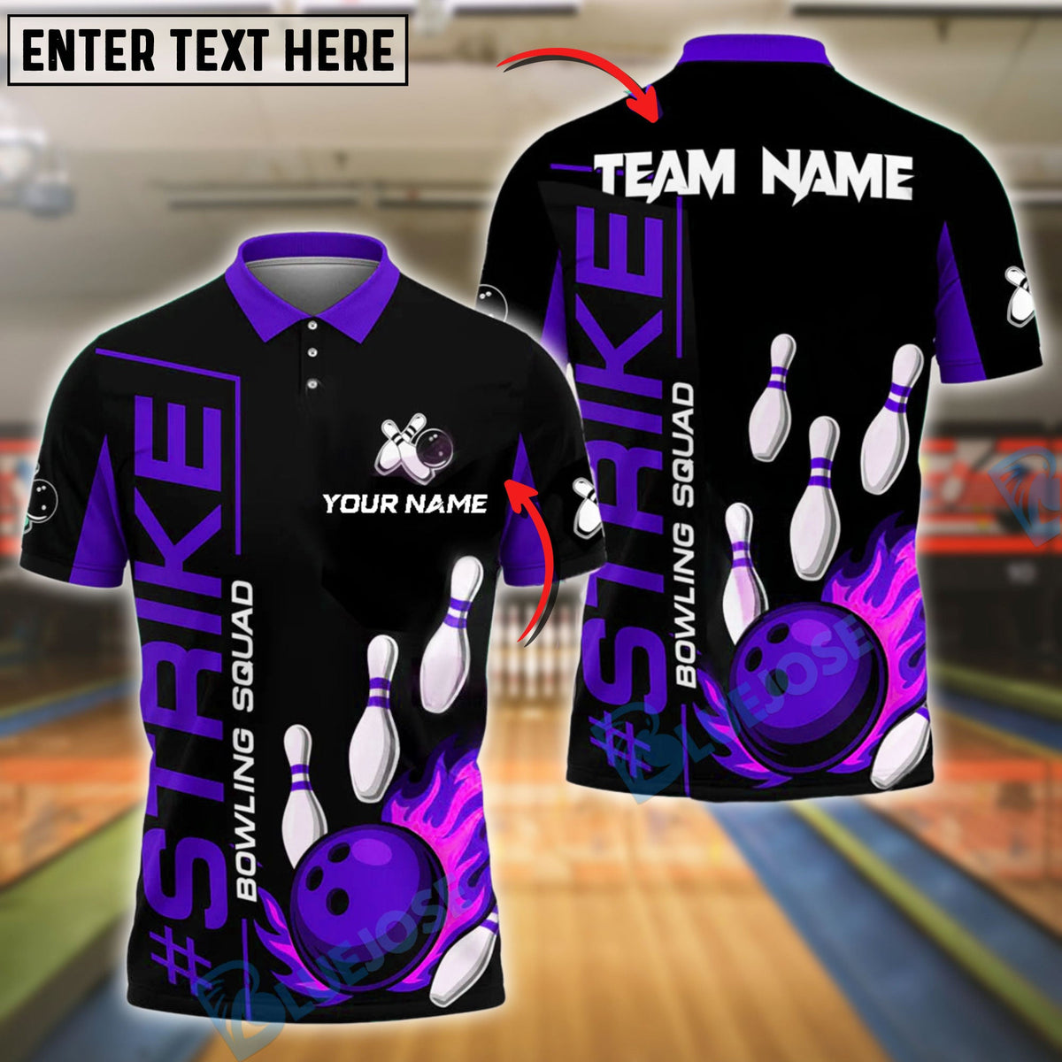 BlueJose Bowling And Pins Strike Design Flaming Ball Customized Name, Team Name 3D Shirt (4 Colors)