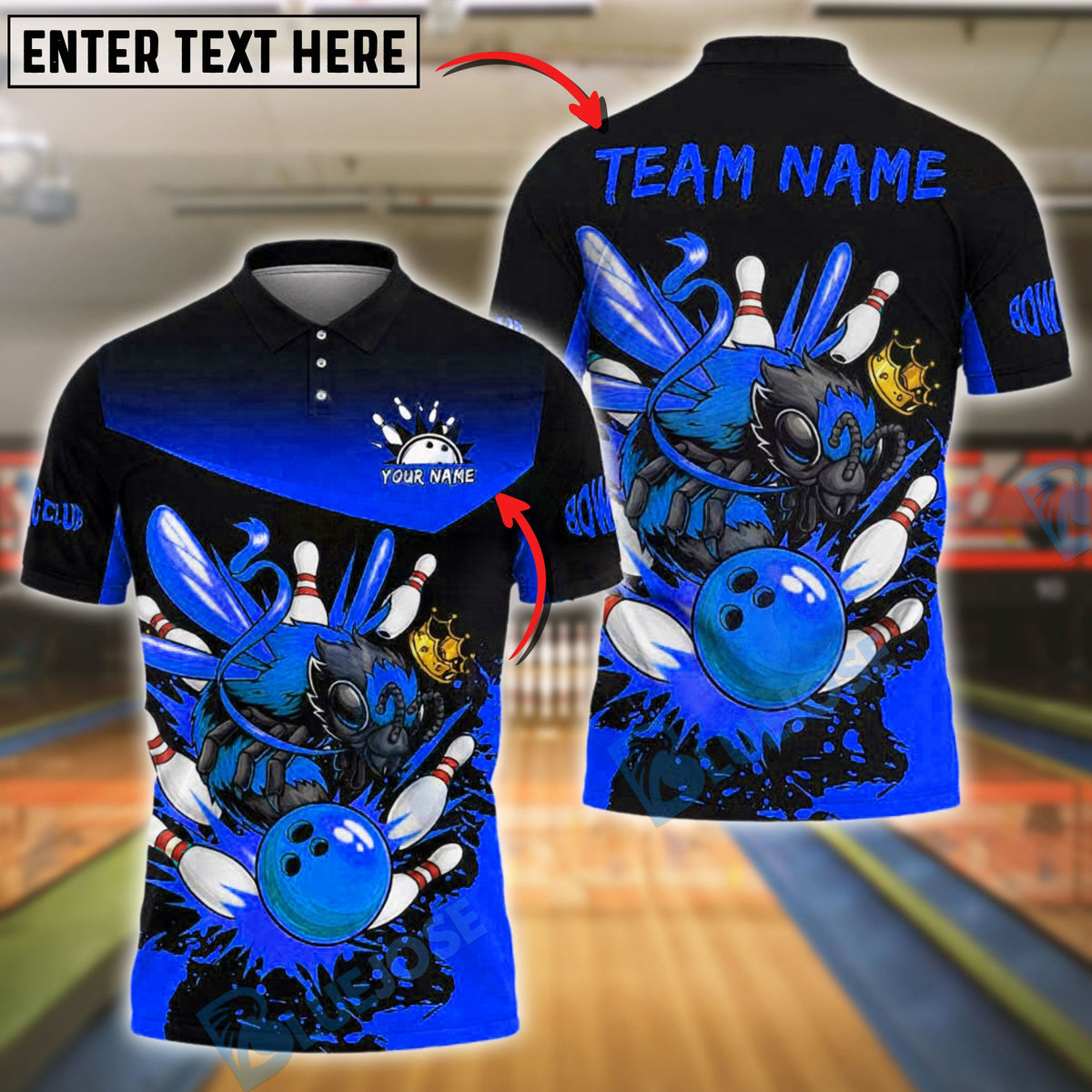BlueJose Bowling And Pins Angry Hornet Strike Design Customized Name, Team Name 3D Shirt (4 Colors)