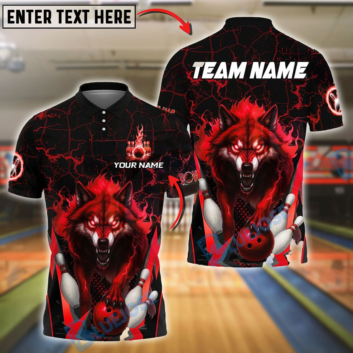 BlueJose Bowling And Pins Wolf Flame Customized Name, Team Name 3D Shirt (4 Colors)