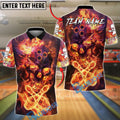 BlueJose Bowling And Pins Fire Skull Flame Effect Customized Name, Team Name 3D Shirt (4 Colors)