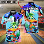 BlueJose Bowling And Pins Cartoon Duck Graffiti Customized Name, Team Name 3D Shirt (4 Colors)