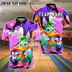 BlueJose Bowling And Pins Cartoon Duck Graffiti Customized Name, Team Name 3D Shirt (4 Colors)