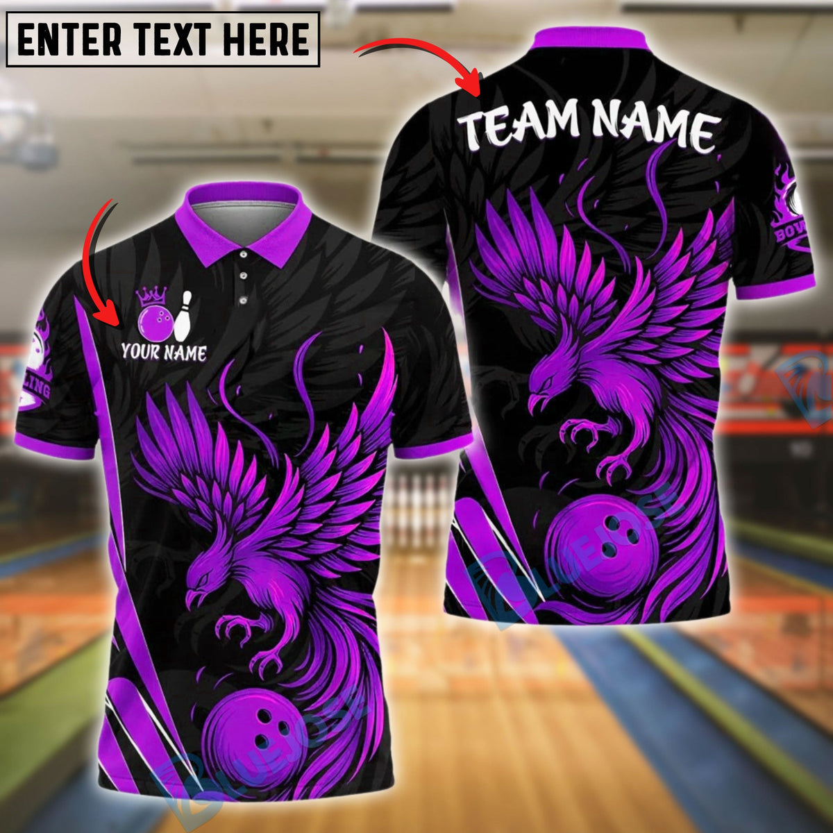 BlueJose Bowling And Pins Phoenix Flame Design Customized Name, Team Name 3D Shirt (4 Colors)