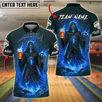 BlueJose Bowling Grim Reaper Beer Flame Customized Name, Team Name 3D Shirt (4 Colors)