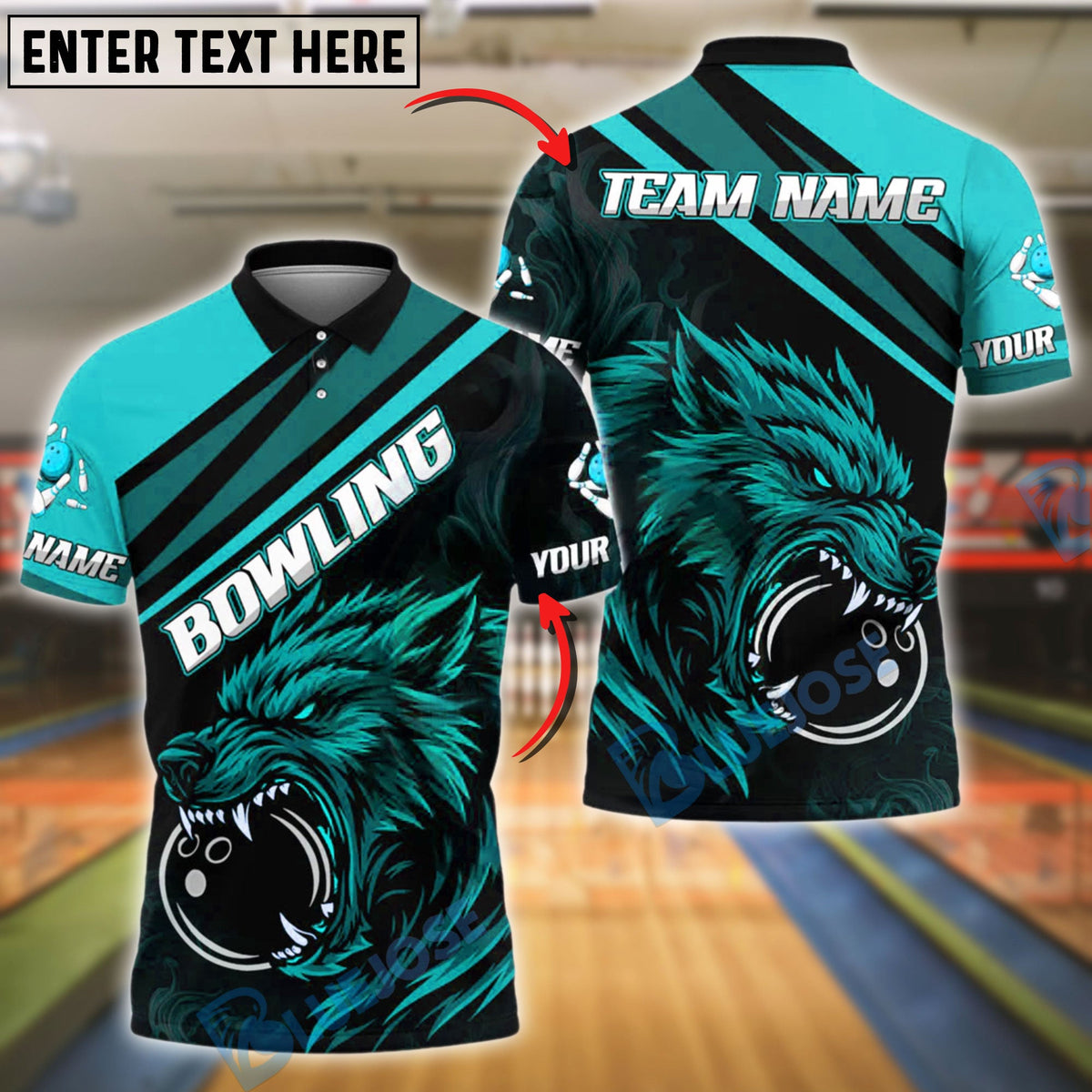 BlueJose Bowling Red Wolf Graphic Street Art Style Customized Name, Team Name 3D Shirt (4 Colors)