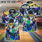 BlueJose Bowling And Pins Colorblast Cartoon Character Customized Name, Team Name 3D Shirt (4 Colors)