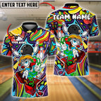 BlueJose Bowling And Pins Colorblast Cartoon Character Customized Name, Team Name 3D Shirt (4 Colors)