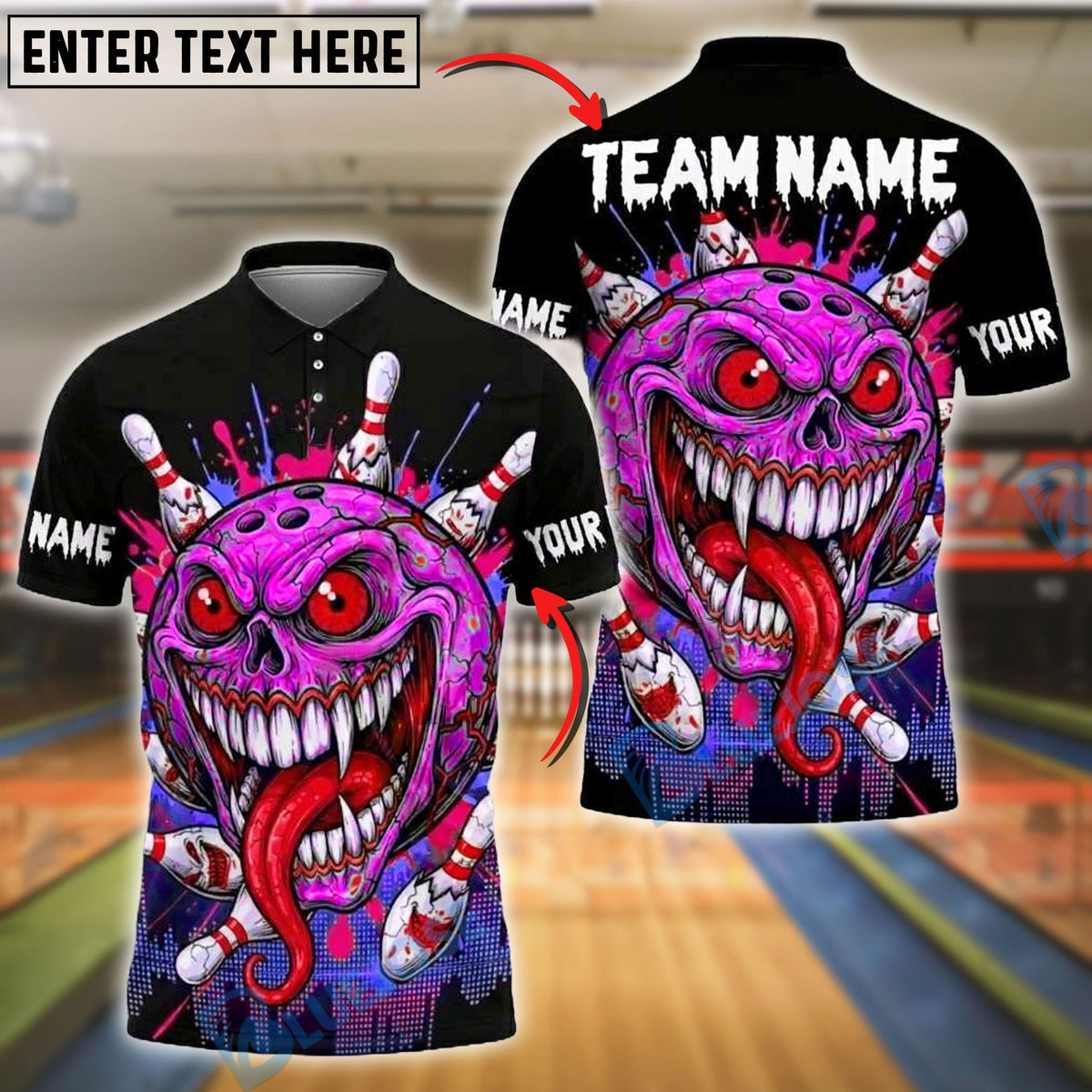 BlueJose Bowling And Pins Crazy Cartoon Skull Ball Customized Name, Team Name 3D Shirt (4 Colors)