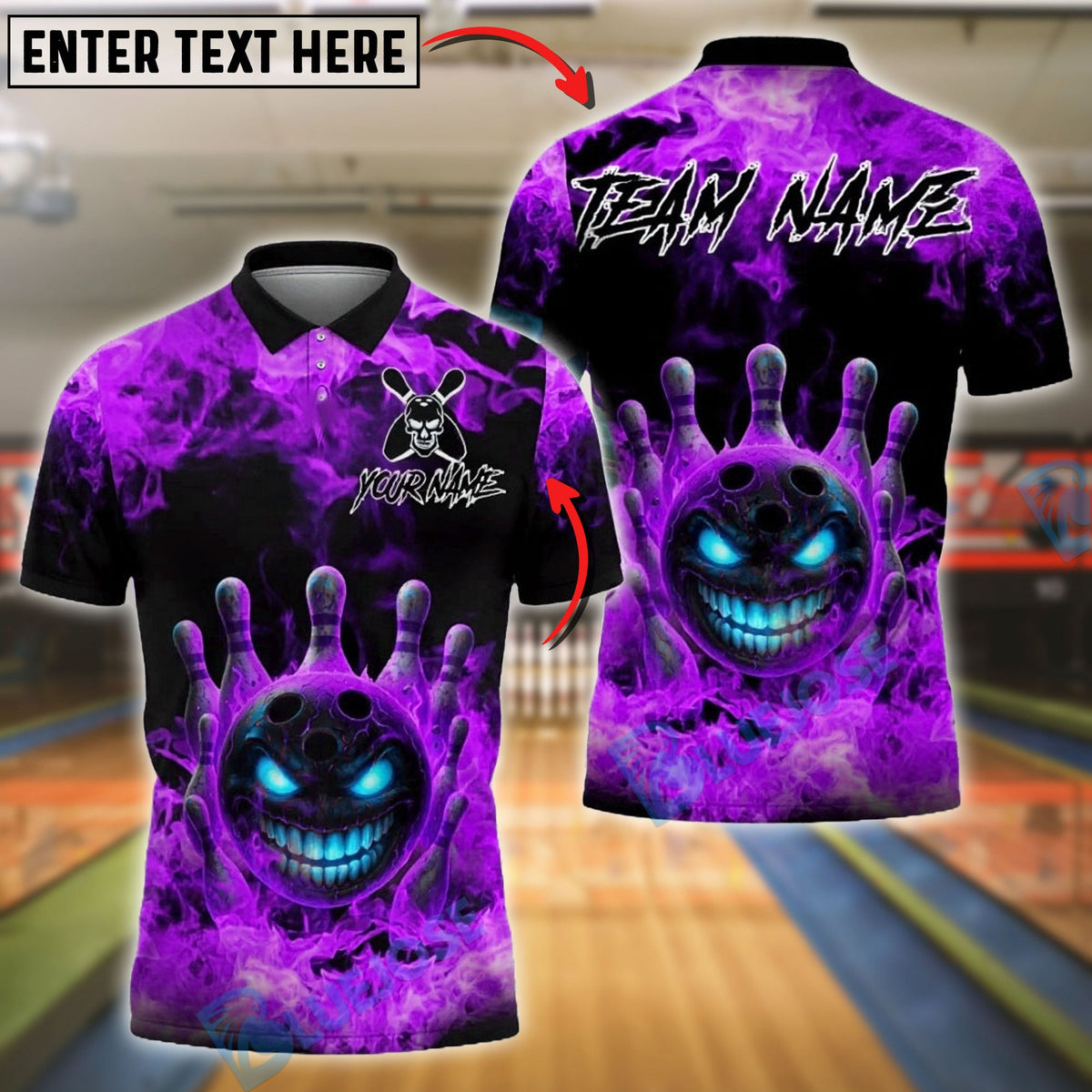 BlueJose Bowling And Pins Flaming Evil Ball Customized Name, Team Name 3D Shirt (4 Colors)
