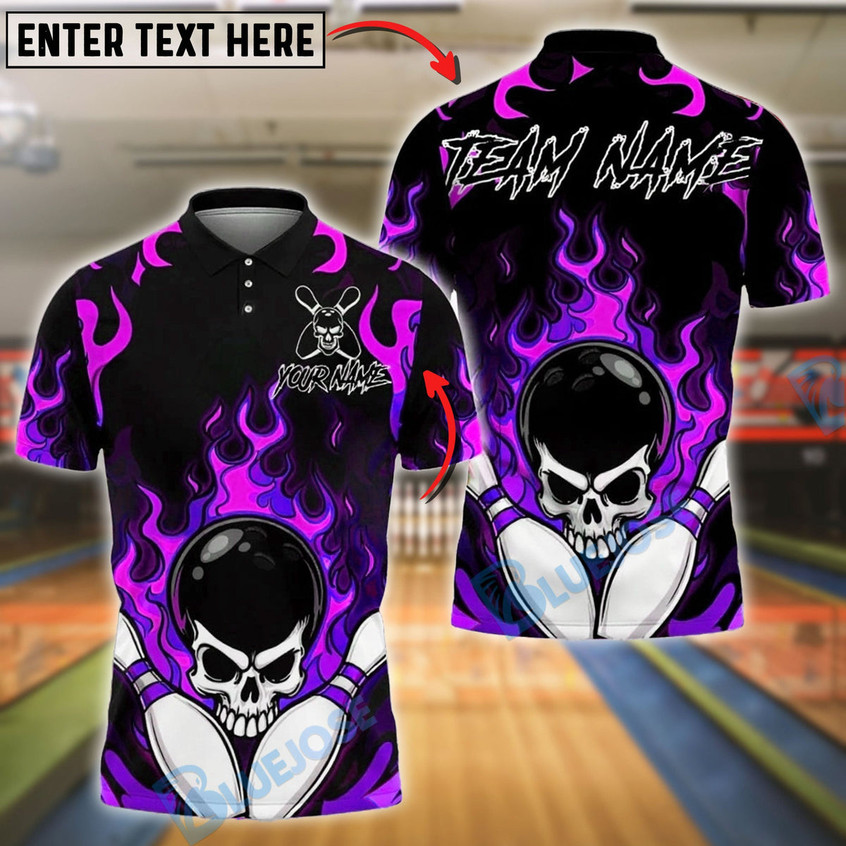 BlueJose Bowling And Pins Flame Skull Ball Customized Name, Team Name 3D Shirt (4 Colors)