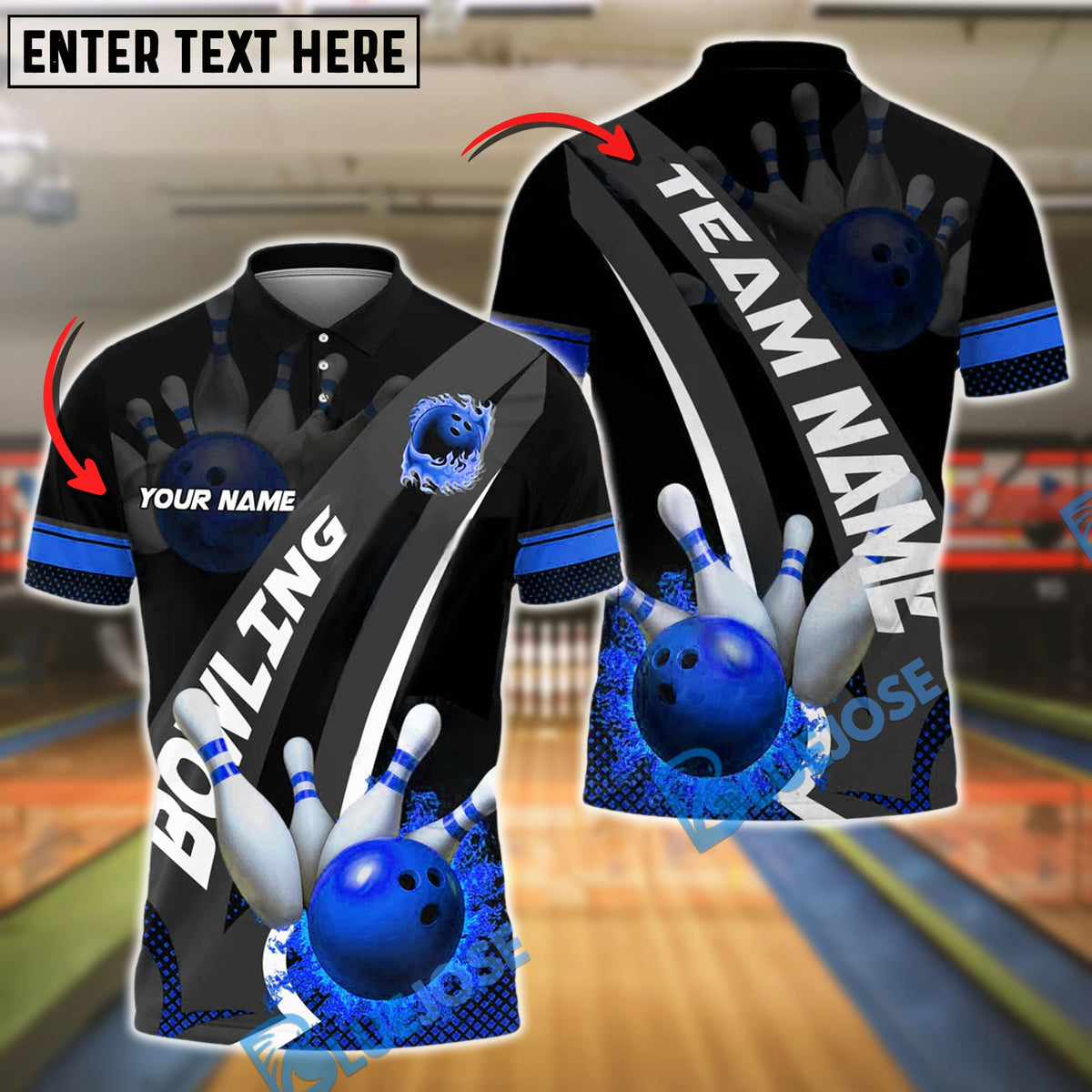BlueJose Bowling And Pins Fire Strike Customized Name, Team Name 3D Shirt (4 Colors)