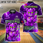 BlueJose Bowling And Pins Angry Bear Champion Neon Attitude Customized Name, Team Name 3D Shirt (4 Colors)