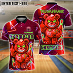 BlueJose Bowling And Pins Angry Bear Champion Neon Attitude Customized Name, Team Name 3D Shirt (4 Colors)