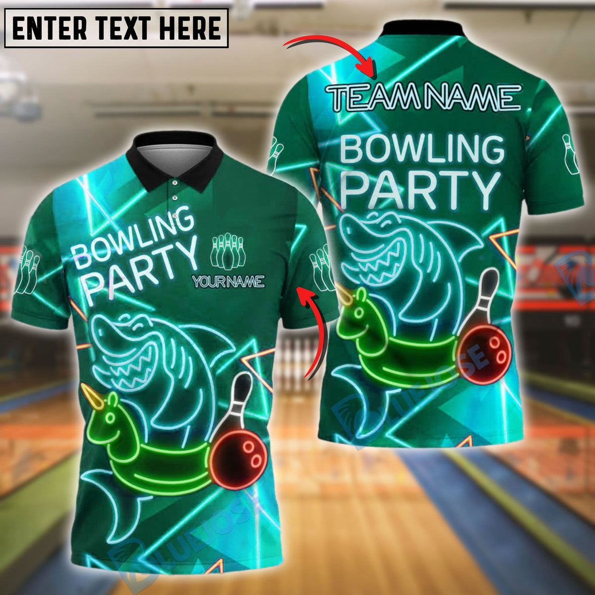 BlueJose Bowling And Pins Funny Shark Unicorn Float Bowling Party Neon Style Customized Name, Team Name 3D Shirt (4 Colors)