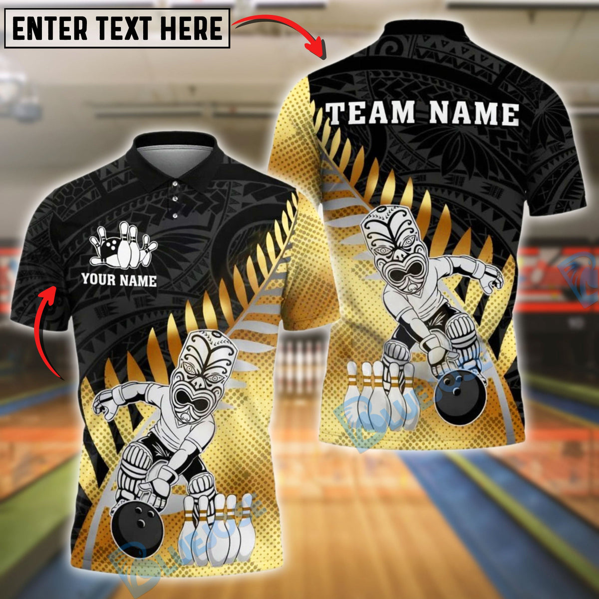 BlueJose Bowling And Pins Maori Tribal Warrior Customized Name, Team Name 3D Shirt (4 Colors)