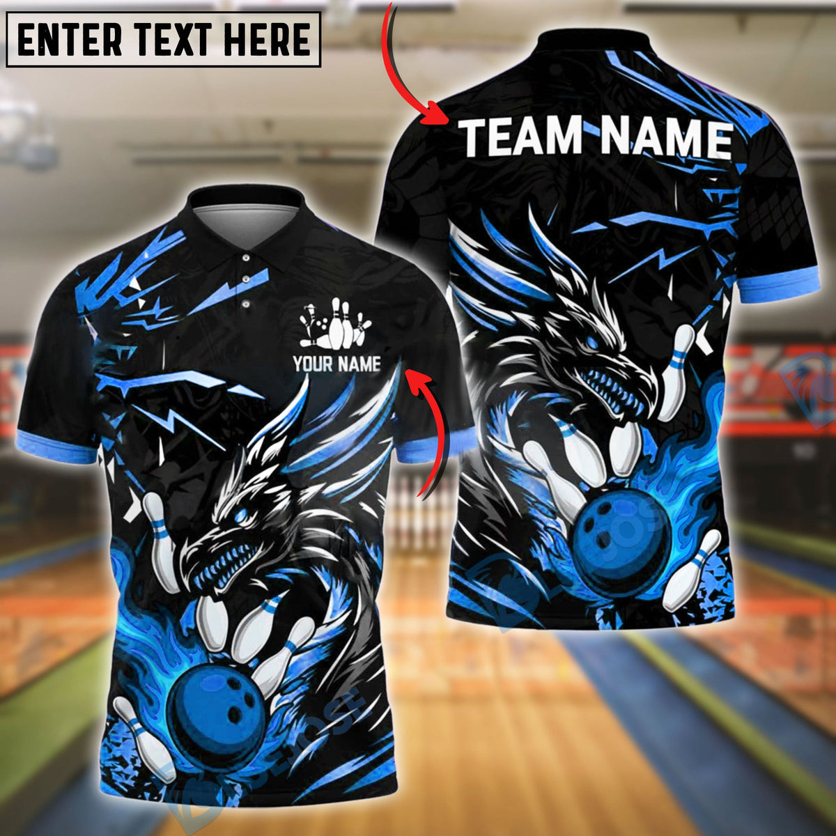 BlueJose Bowling And Pins Dragon Fire Strike Customized Name, Team Name 3D Shirt (4 Colors)