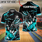 BlueJose Bowling And Pins Dragon Fire Strike Customized Name, Team Name 3D Shirt (4 Colors)