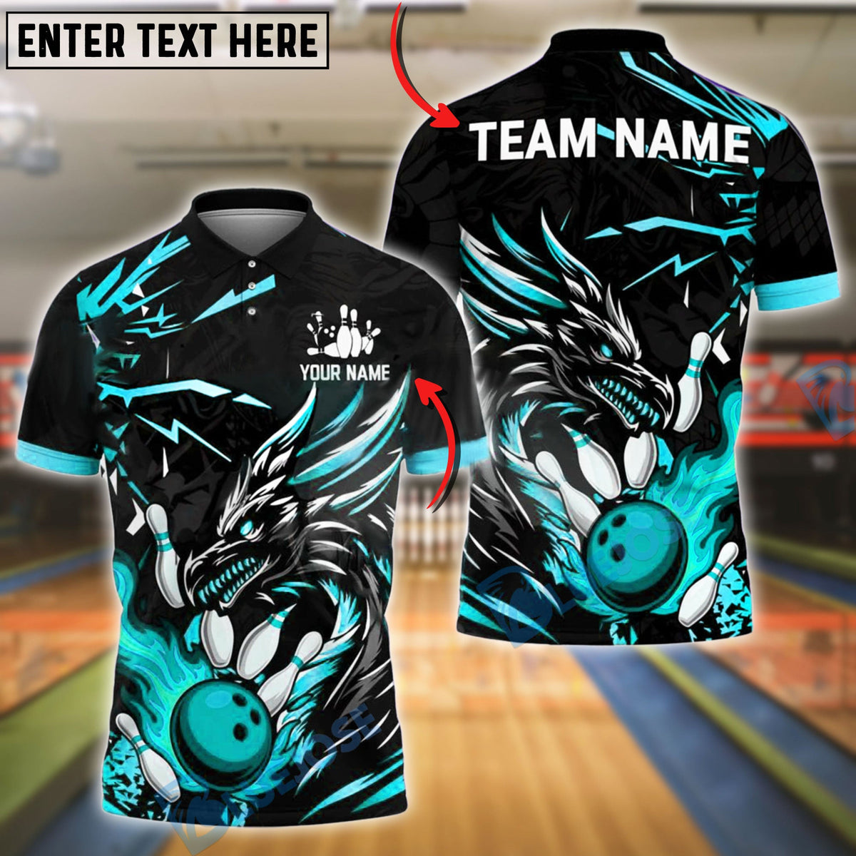 BlueJose Bowling And Pins Dragon Fire Strike Customized Name, Team Name 3D Shirt (4 Colors)