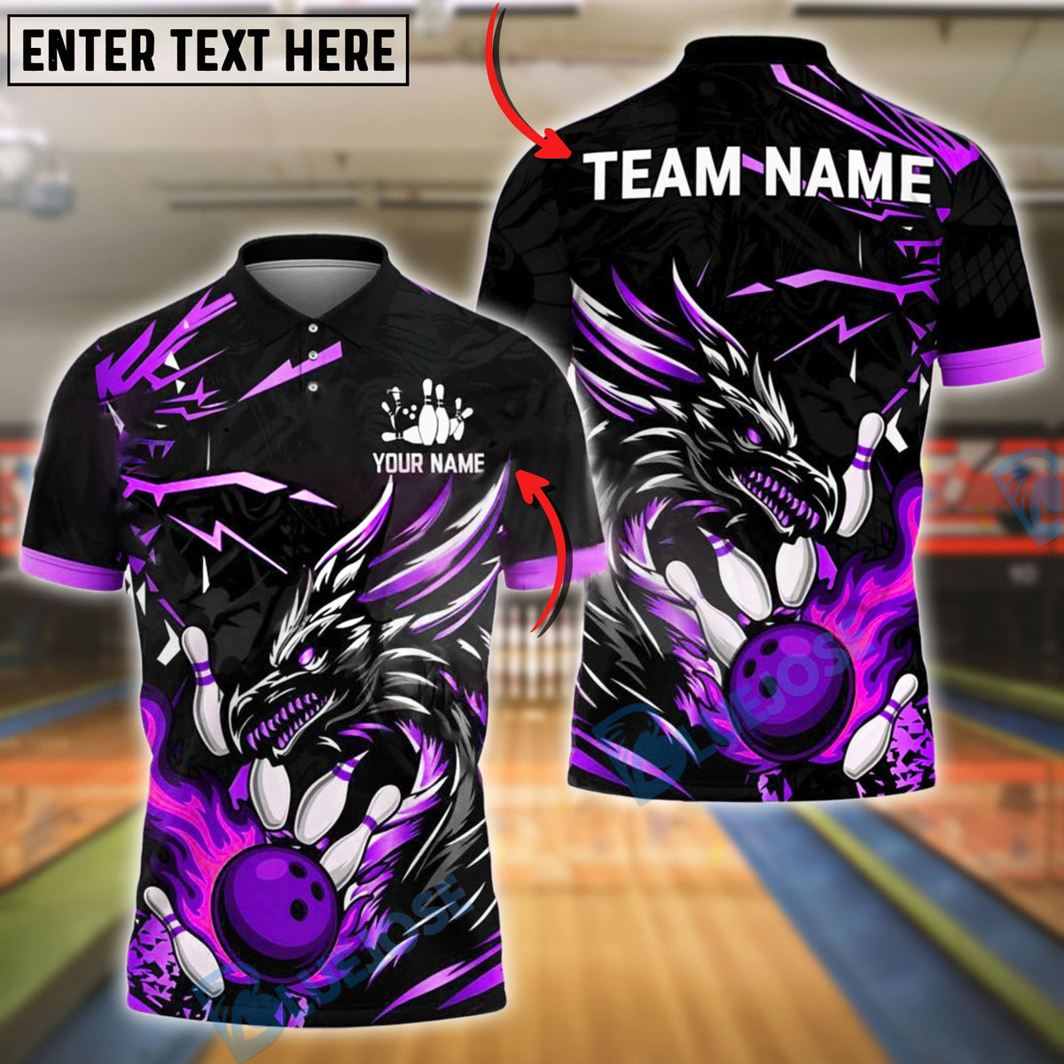 BlueJose Bowling And Pins Dragon Fire Strike Customized Name, Team Name 3D Shirt (4 Colors)