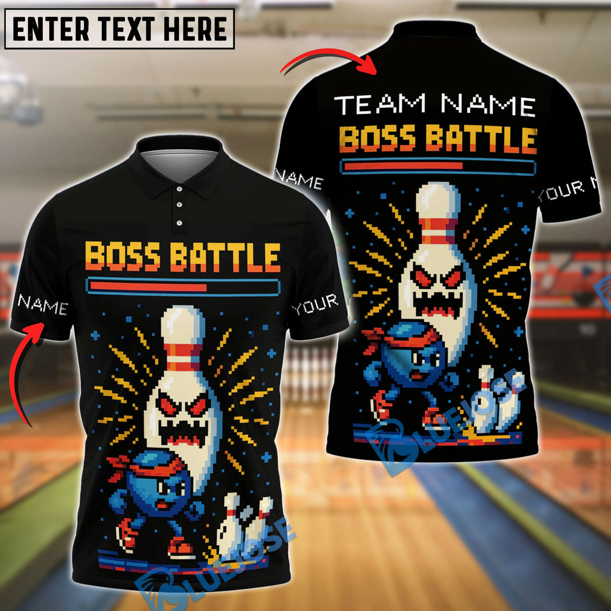 BlueJose Bowling Boss Battle Showdown Personalized Name, Team Name Unisex Shirt