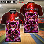 BlueJose Bowling And Pins Electric Bear Glowing Eyes Customized Name, Team Name 3D Shirt (4 Colors)