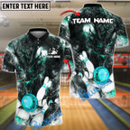 BlueJose Bowling And Pins Demon Strike Lightning Customized Name, Team Name 3D Shirt (4 Colors)