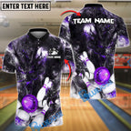 BlueJose Bowling And Pins Demon Strike Lightning Customized Name, Team Name 3D Shirt (4 Colors)