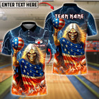 BlueJose Bowling And Pins Skull American Flag Flame Customized Name, Team Name 3D Shirt (4 Colors)