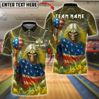 BlueJose Bowling And Pins Skull American Flag Flame Customized Name, Team Name 3D Shirt (4 Colors)