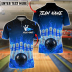 BlueJose Bowling And Pins Flaming Pins and Ball Customized Name, Team Name 3D Shirt (4 Colors)
