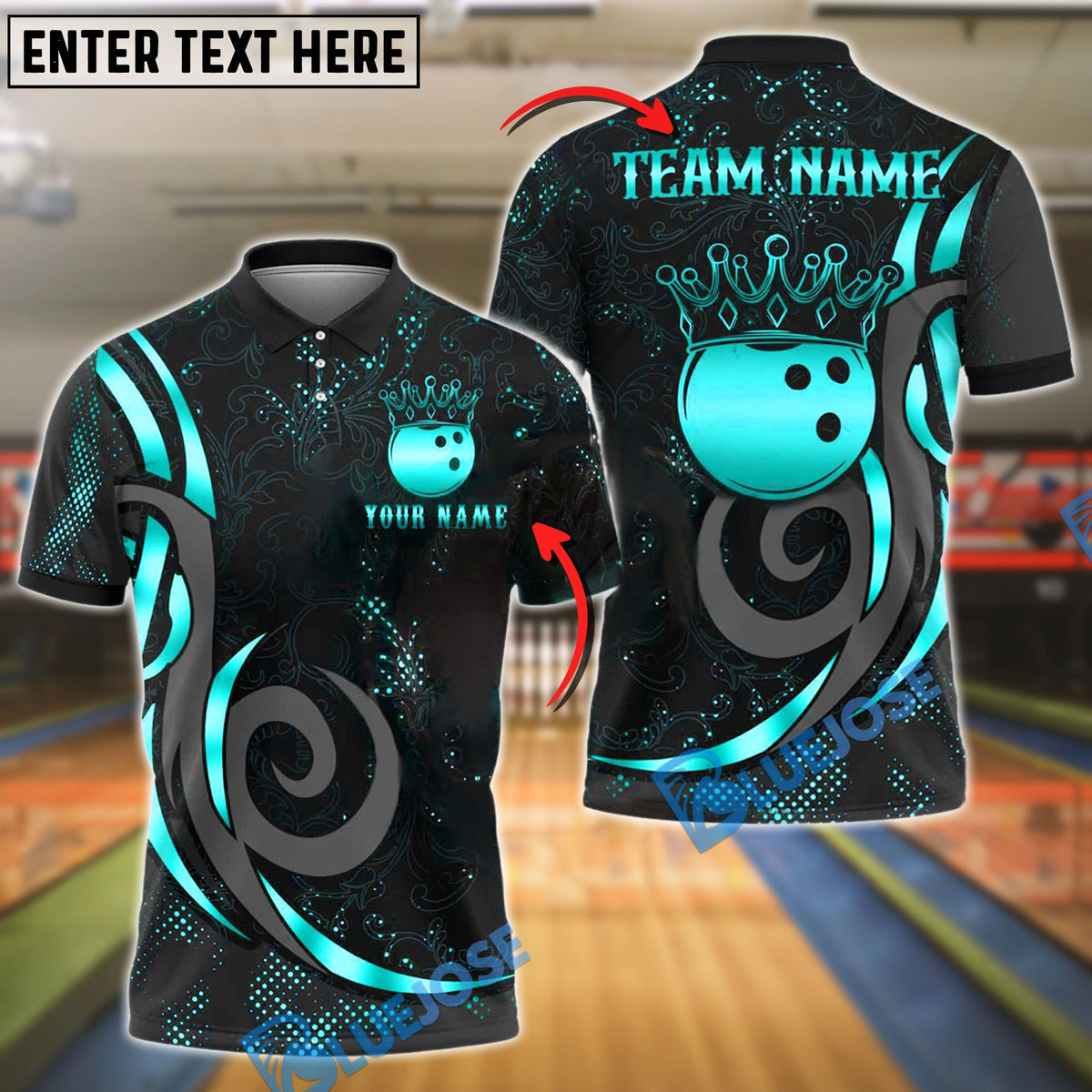 BlueJose Bowling And Pins Crown Royal Swirl Customized Name, Team Name 3D Shirt (4 Colors)