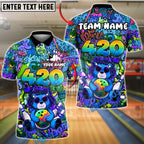 BlueJose Bowling And Pins Graffiti Bear 420 Customized Name, Team Name 3D Shirt (4 Colors)