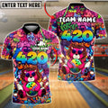 BlueJose Bowling And Pins Graffiti Bear 420 Customized Name, Team Name 3D Shirt (4 Colors)