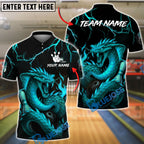 BlueJose Bowling And Pins Flood Dragon Firestorm Design Customized Name, Team Name 3D Shirt (4 Colors)
