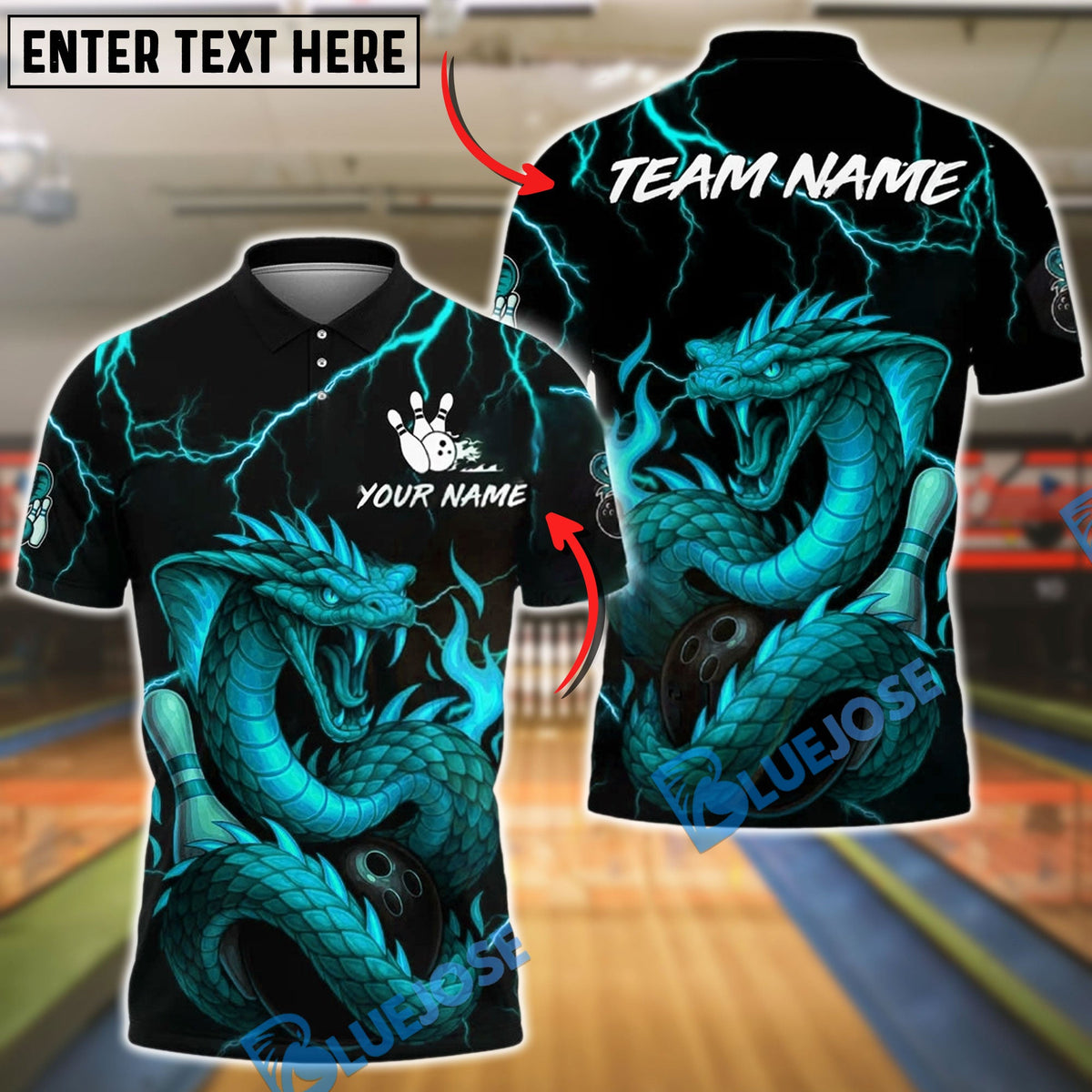 BlueJose Bowling And Pins Flood Dragon Firestorm Design Customized Name, Team Name 3D Shirt (4 Colors)