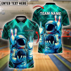 BlueJose Bowling And Pins Astronaut Neon Middle Finger Customized Name, Team Name 3D Shirt (4 Colors)