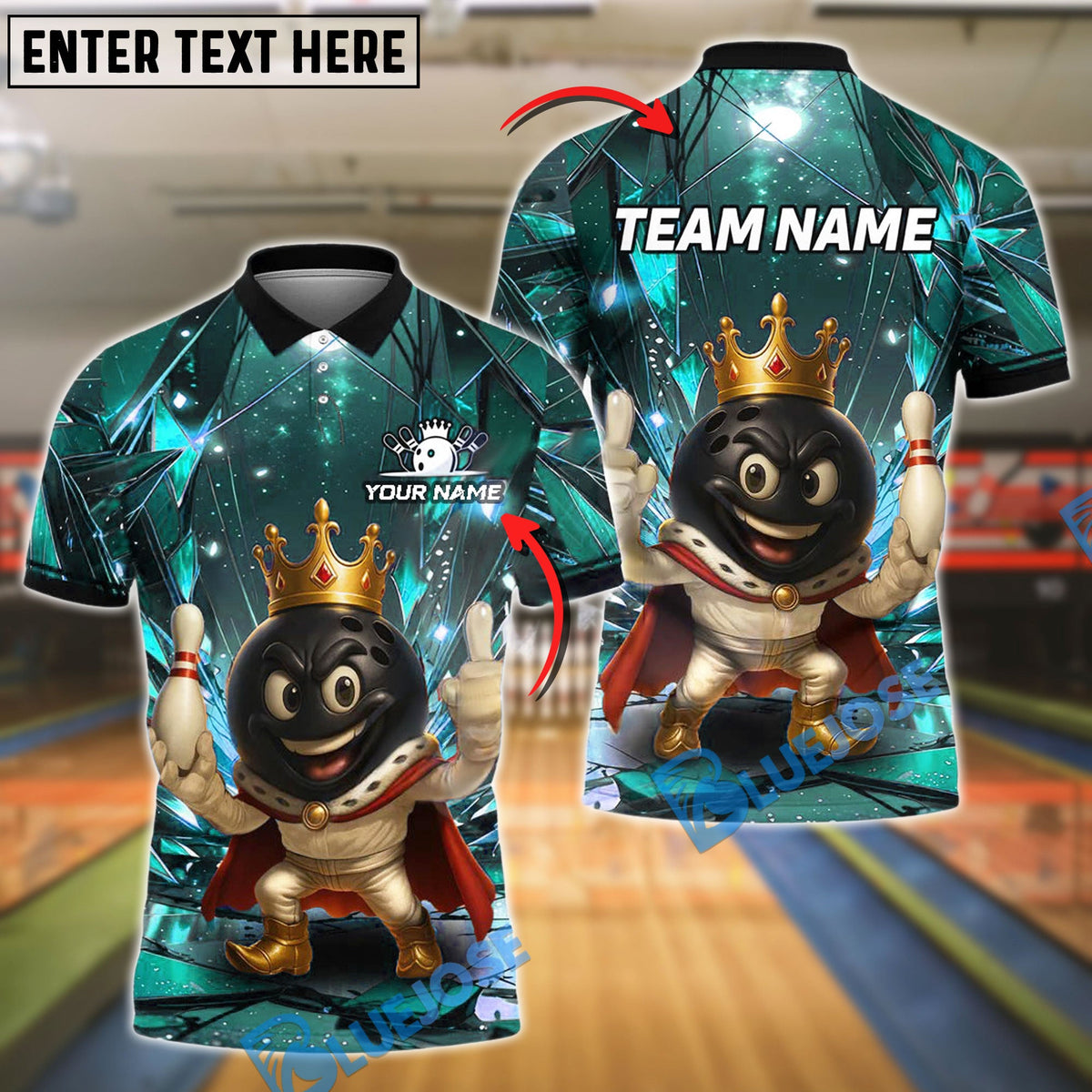 BlueJose Bowling And Pins King Champion Style Customized Name, Team Name 3D Shirt (4 Colors)