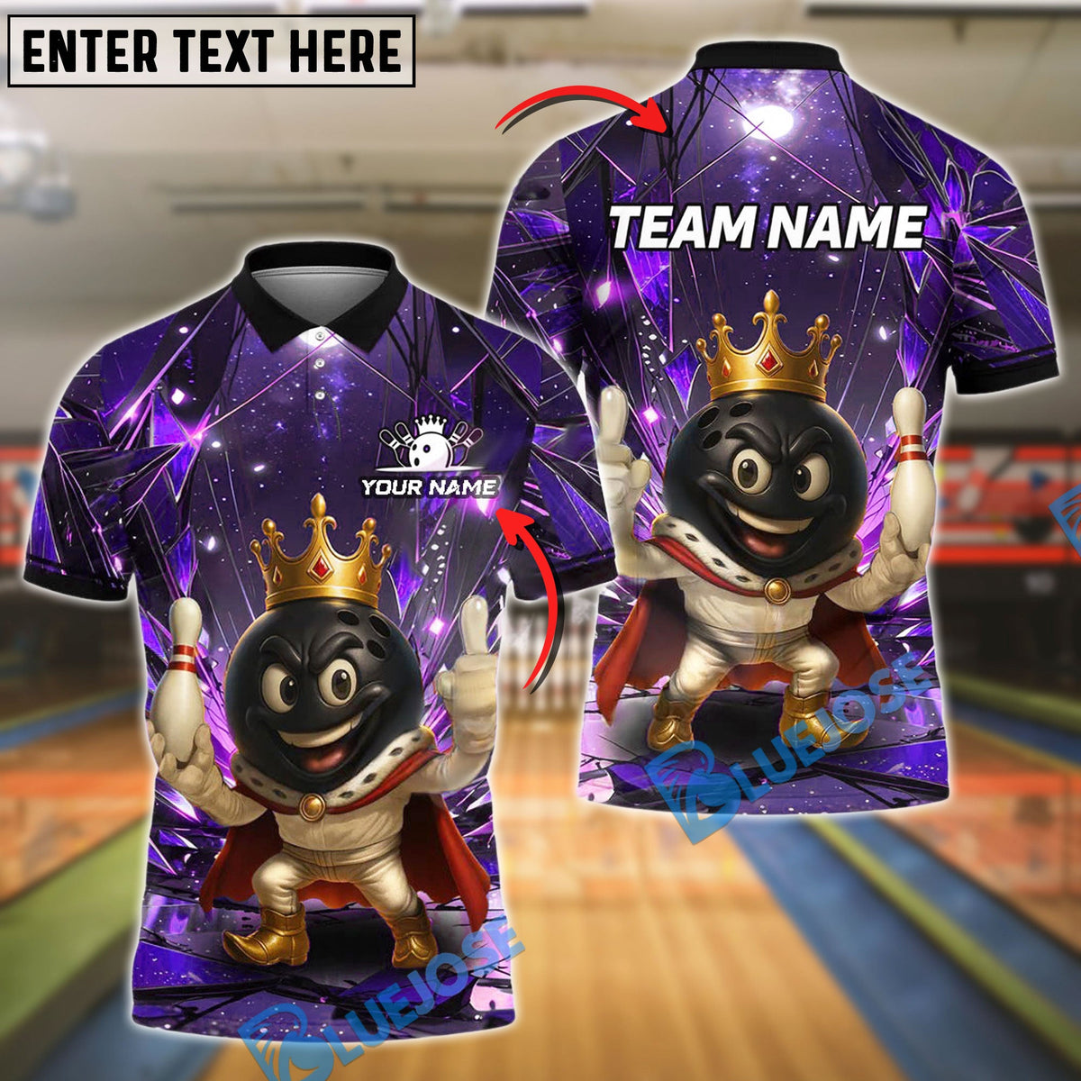BlueJose Bowling And Pins King Champion Style Customized Name, Team Name 3D Shirt (4 Colors)