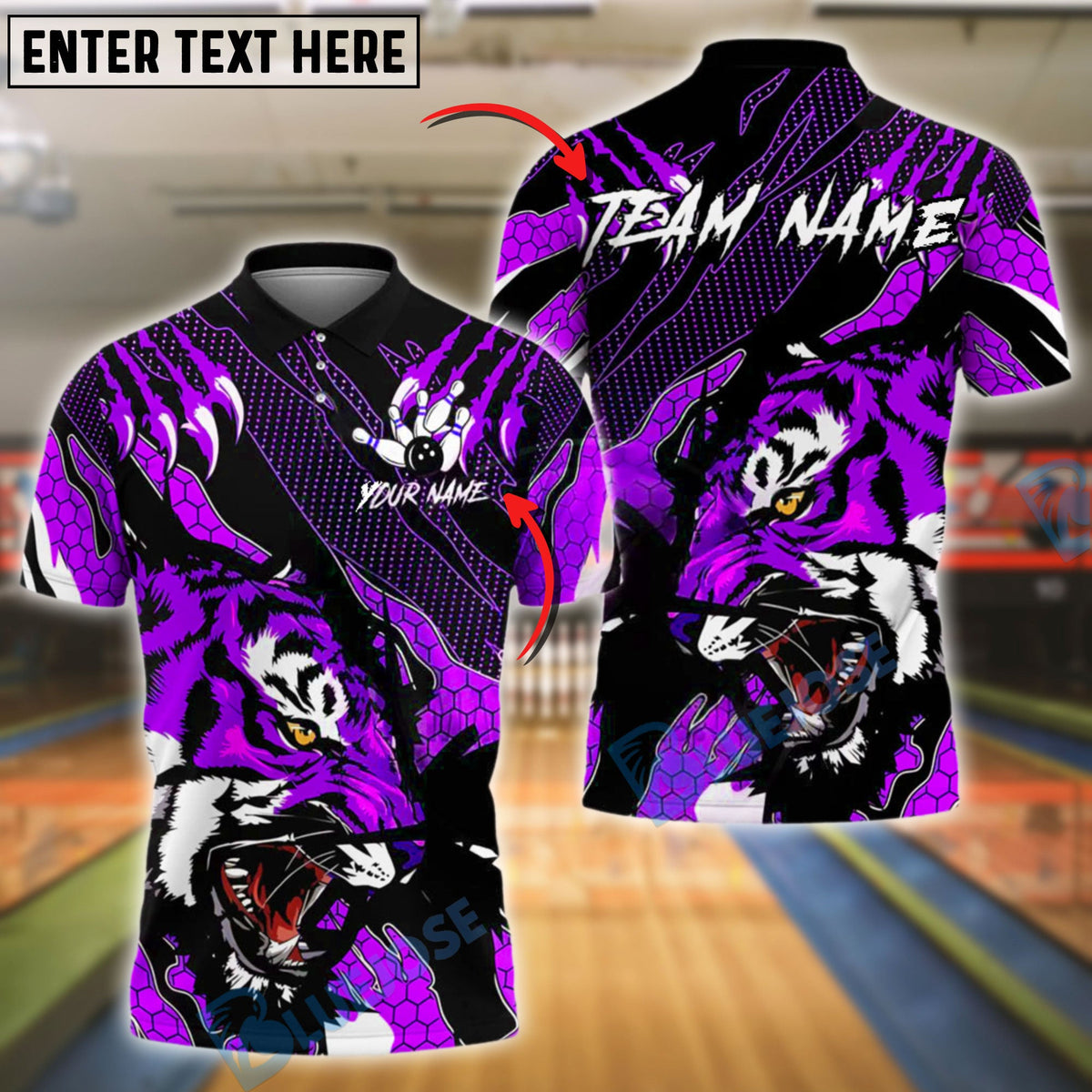 BlueJose Bowling And Pins Angry Tiger Claw Slash Pattern Customized Name, Team Name 3D Shirt (4 Colors)